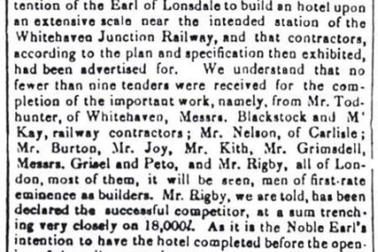 Newspaper article on Grand Hotel construction