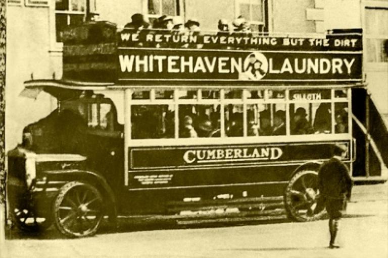 Cumberland open top bus advertising Whitehaven Laundry 